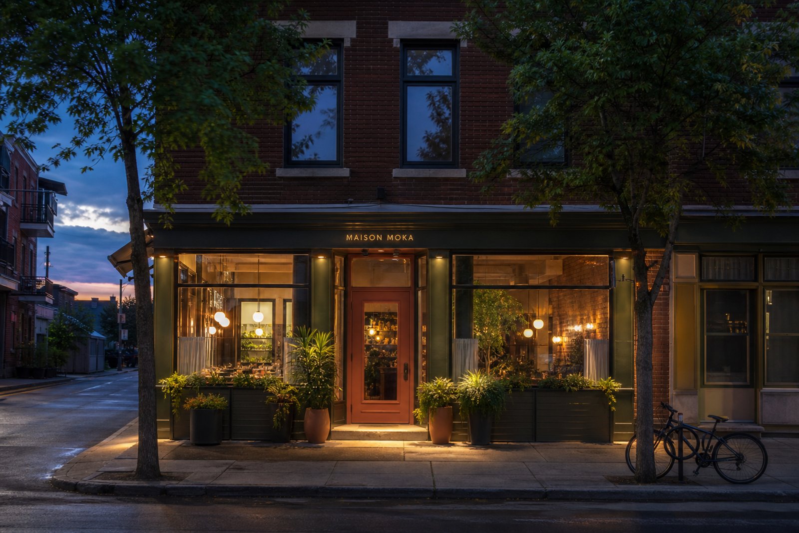Façade fictive du restaurant Maison Moka dans Rosemont à Montréal
